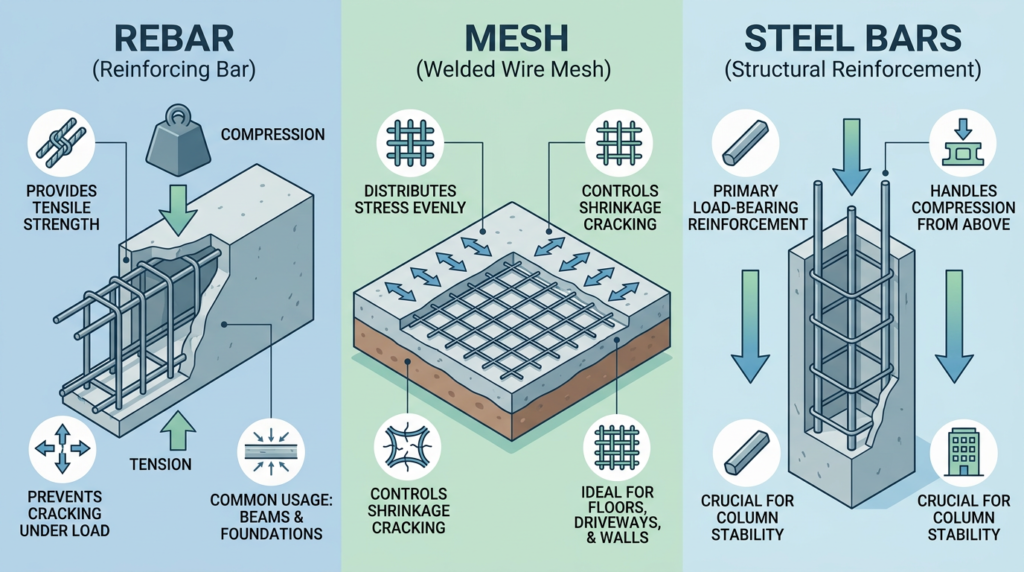 Beginner’s Guide: Understanding Rebar, Mesh, and Steel Bars for House Construction